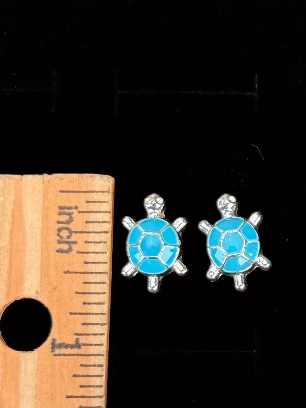 Vintage Silvertone, blue Turtle Stud pierced Earrings